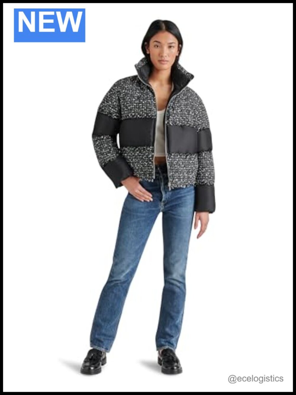 Faux Fur Quilted Band Collar Jacket